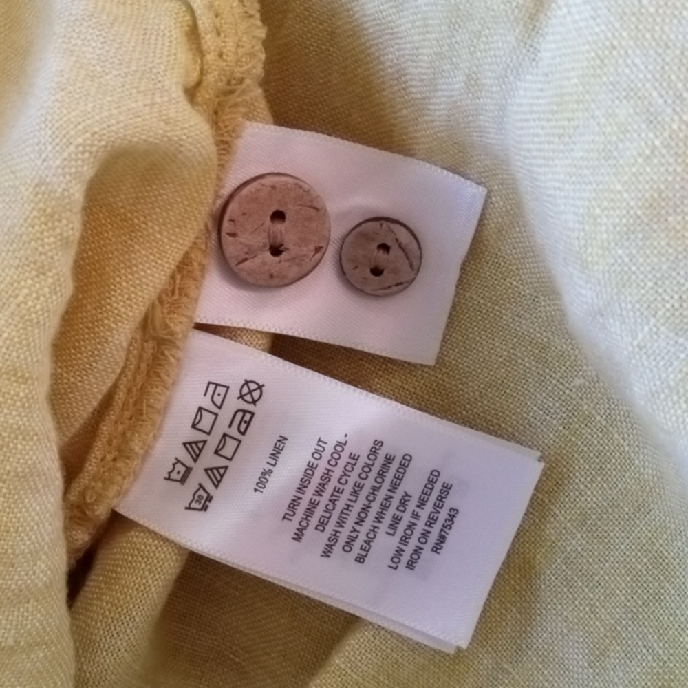 Sigrid Olsen 100% linen chartreuse button yoke top - Picture 5 of 9